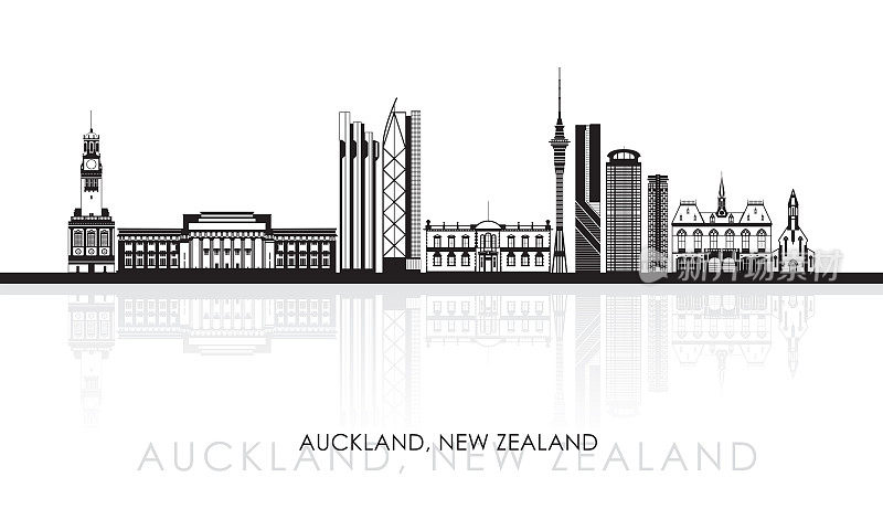 新西兰奥克兰城市轮廓天际线全景图