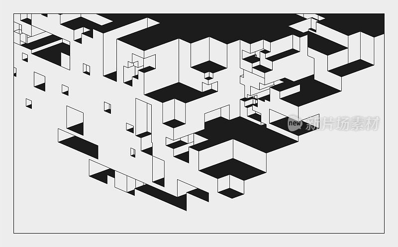 抽象的黑白几何极简主义建筑立方体图案背景