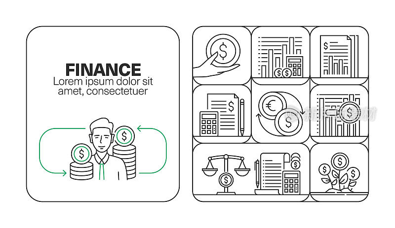 金融横幅线图标集设计