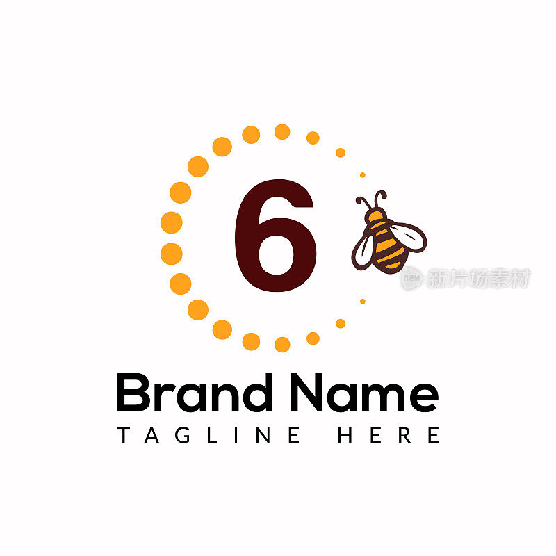 蜜蜂模板上6个字母。蜜蜂和蜂蜜标志设计概念