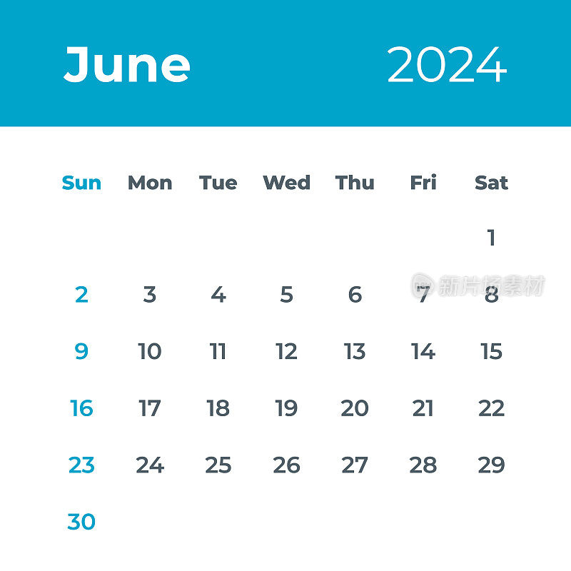 2024年6月――日历叶子。矢量图