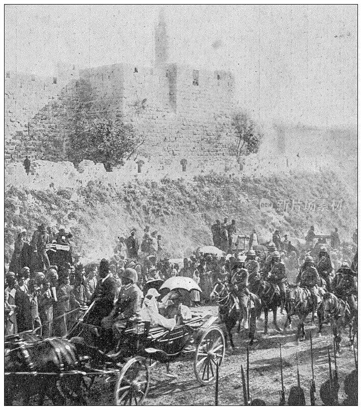 英国杂志上的古董图片:德国皇帝访问巴勒斯坦，皇后从伯利恒返回