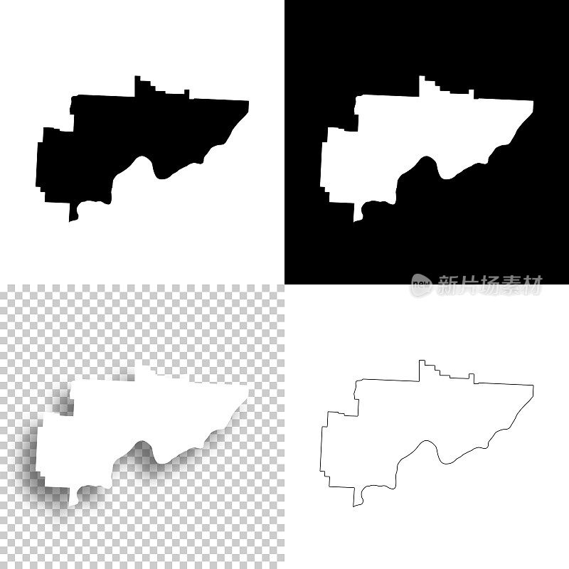 俄亥俄州华盛顿县。设计地图。空白，白色和黑色背景