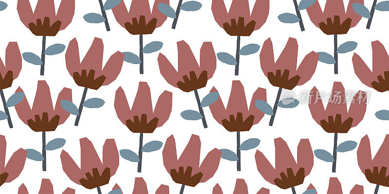 手绘热带花卉无缝图案