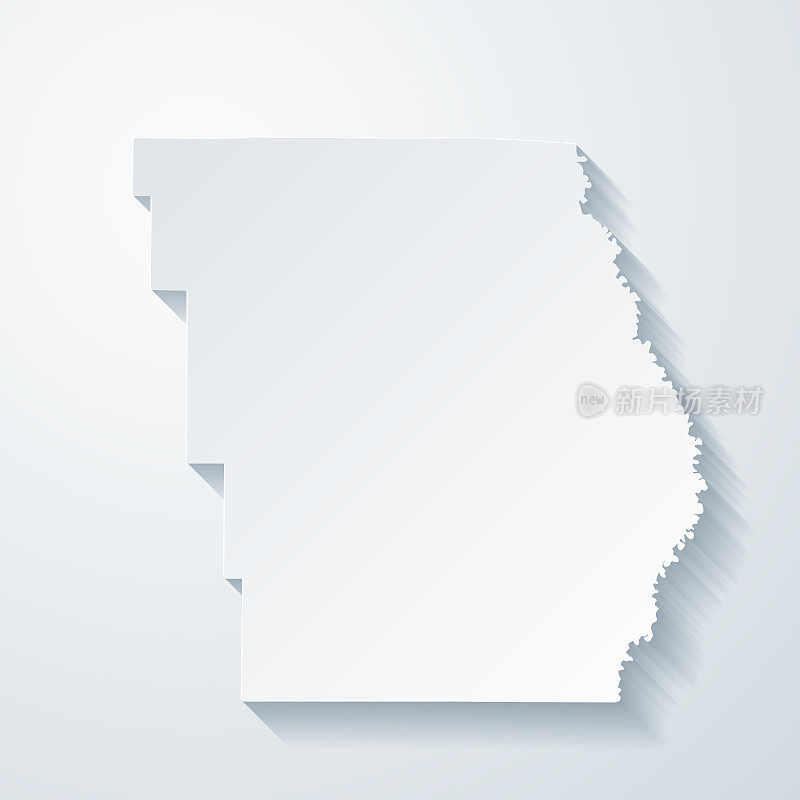 密苏里州巴特勒县。地图与剪纸效果的空白背景