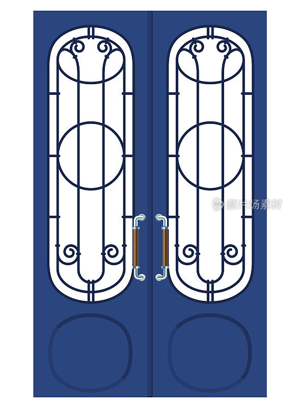 深蓝色装饰艺术双叶门插图矢量。