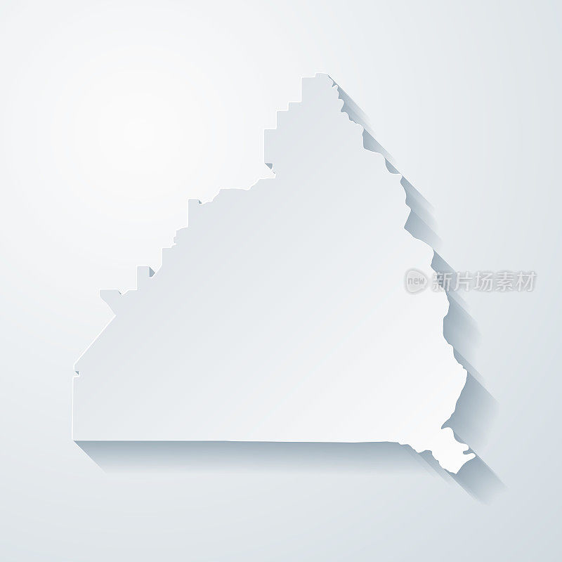 烟头县，乔治亚州。地图与剪纸效果的空白背景