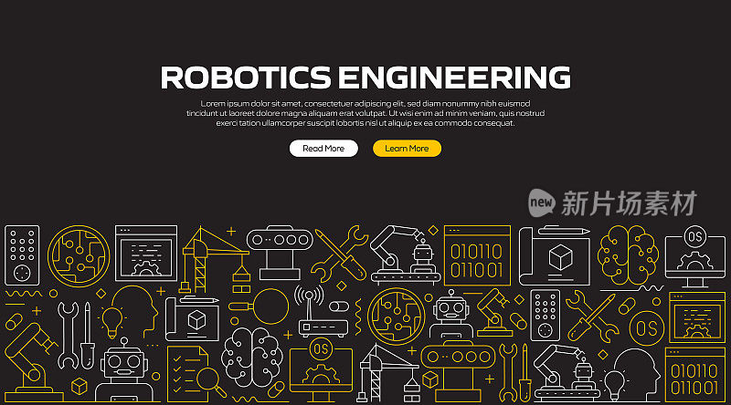 机器人工程相关线风格横幅设计的网页，标题，小册子，年度报告和书籍封面