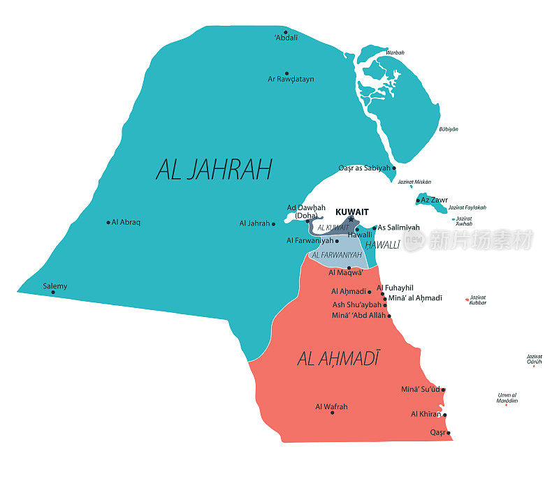科威特的地图。科威特矢量彩色地图