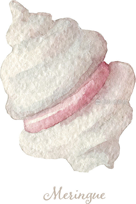 水彩手绘草莓奶油蛋白霜。