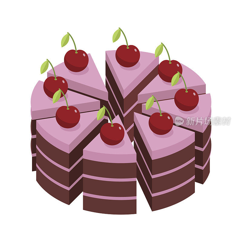 樱桃蛋糕。一块块节日蛋糕。生日甜点和奶酪