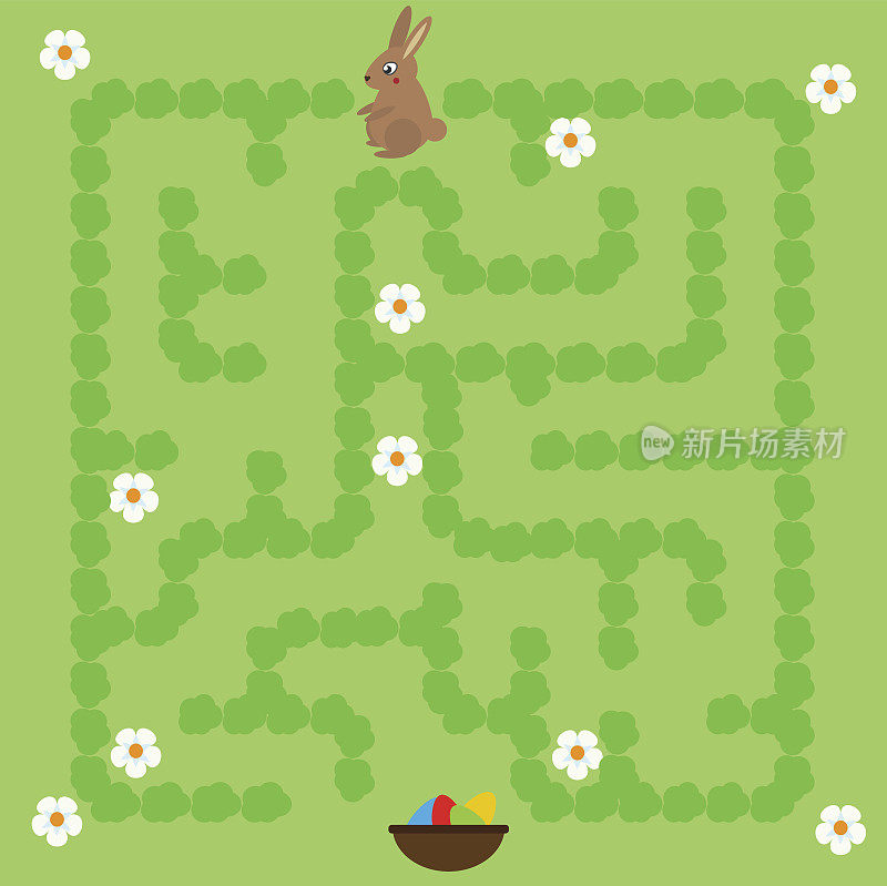 儿童迷宫游戏。帮助兔子找到找到复活节彩蛋的方法