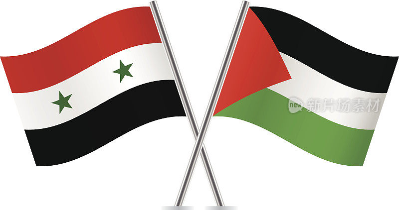 叙利亚和巴勒斯坦国旗。向量。
