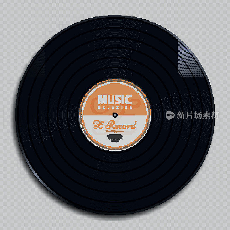 音频模拟记录黑胶唱片隔离在透明背景矢量插图