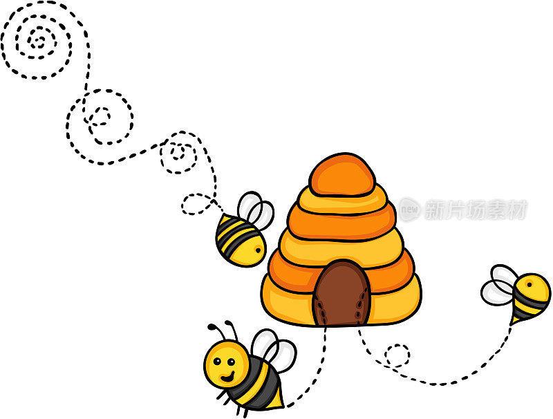 蜜蜂从蜂箱里飞出来