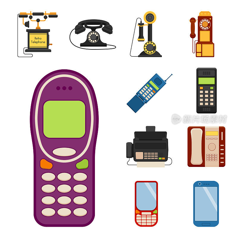矢量老式电话复古lod电话呼叫号码连接设备技术电话插图