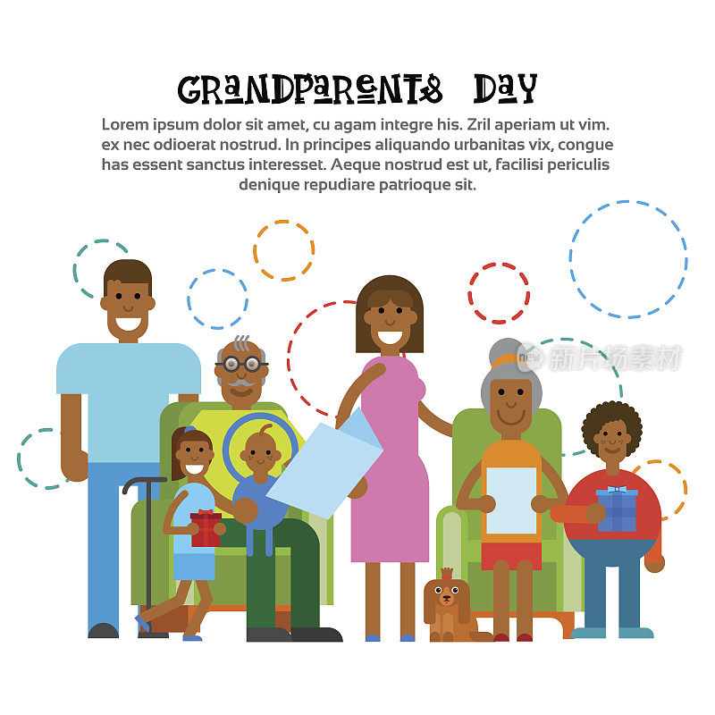 非裔美国人家庭在一起快乐祖父母日贺卡横幅