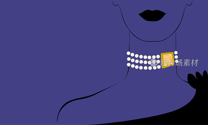 一个女人的时尚肖像与珍珠项链在她的脖子上