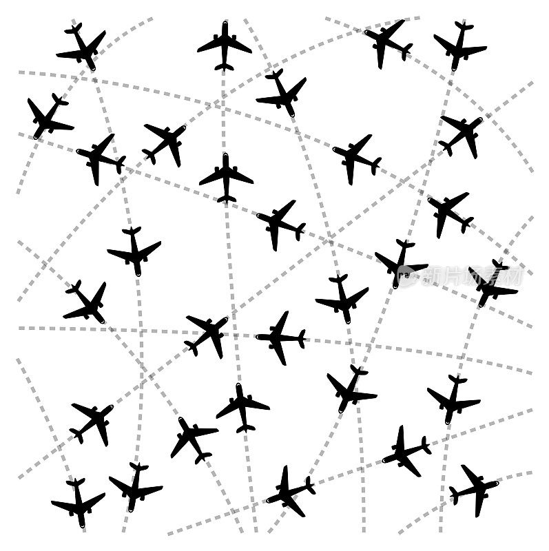 许多飞机和空中交通