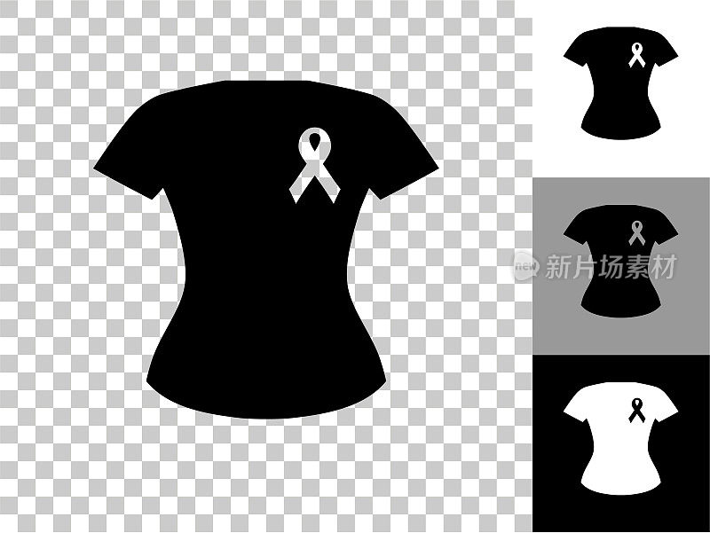 乳腺癌支持丝带衬衫图标在棋盘透明背景