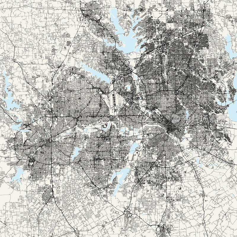 达拉斯-沃斯堡大都会，德克萨斯州矢量地图