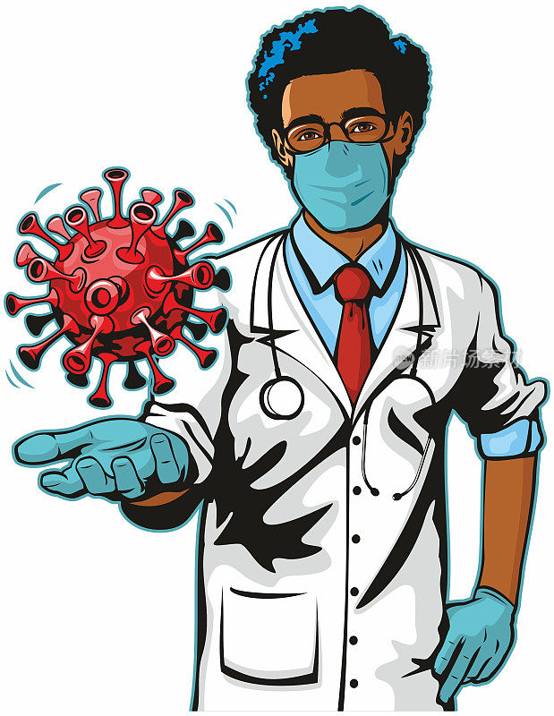男性黑人医生持有病毒细菌