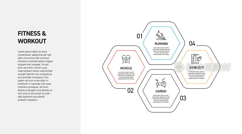 健身，健身房和健康生活方式相关的过程信息图表设计