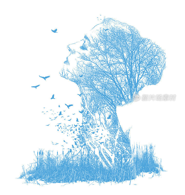 女性,树木和鸟类多次暴露