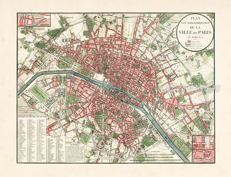 法国巴黎古董城市地图，地图1821
