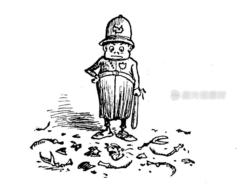有趣的卡通人物的古董插图(“布朗尼”，1887年)