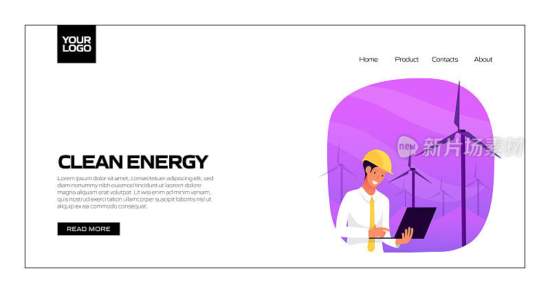清洁能源概念矢量插图登陆页模板，网站横幅，广告和营销材料，在线广告，业务演示等。