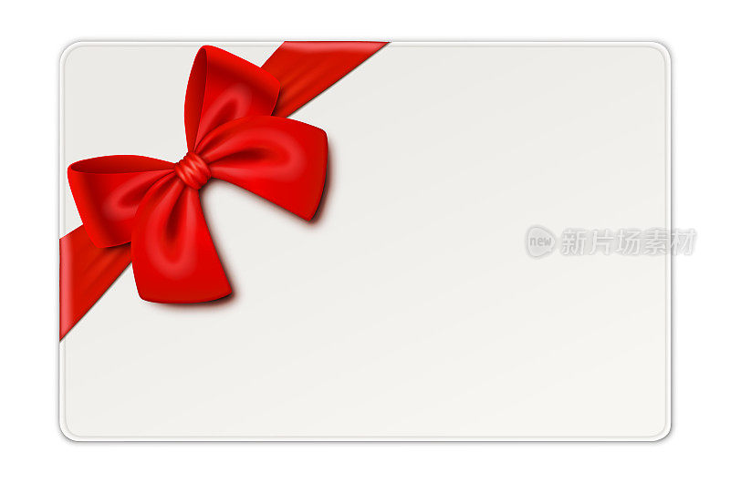 红色礼品蝴蝶结与丝带，礼品卡