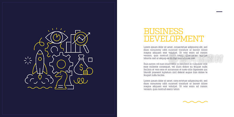 插图向量集商业发展概念。线条艺术风格的网页，横幅，海报，印刷等背景设计。矢量插图。
