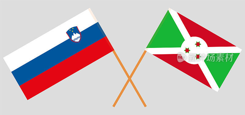 斯洛文尼亚和布隆迪的交叉国旗。官方色彩。正确的比例