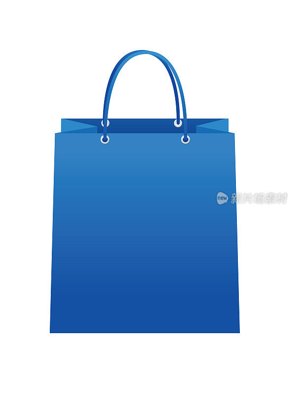 蓝色纸购物袋孤立在一个透明的背景