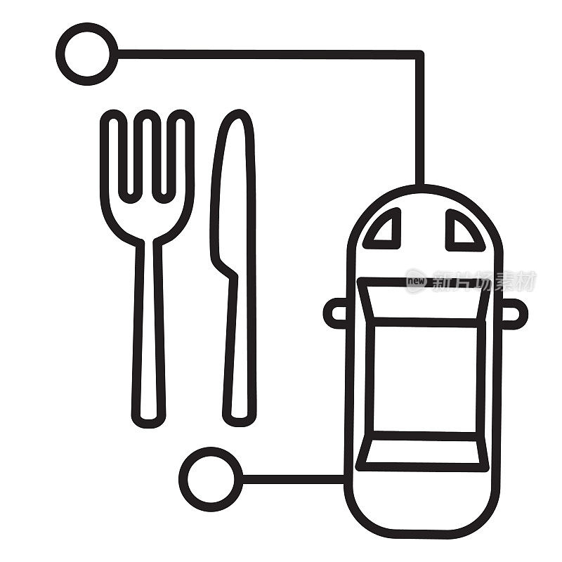 餐厅外卖和外卖食品和饮料细线图标设置，可编辑stroke