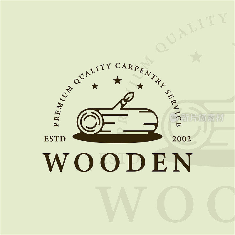 木质木工标志线艺术复古矢量插图模板图标图形设计。木匠或木工标志和符号的专业业务与版式风格