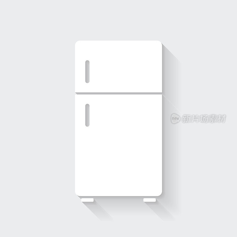 冰箱。图标与空白背景上的长阴影-平面设计