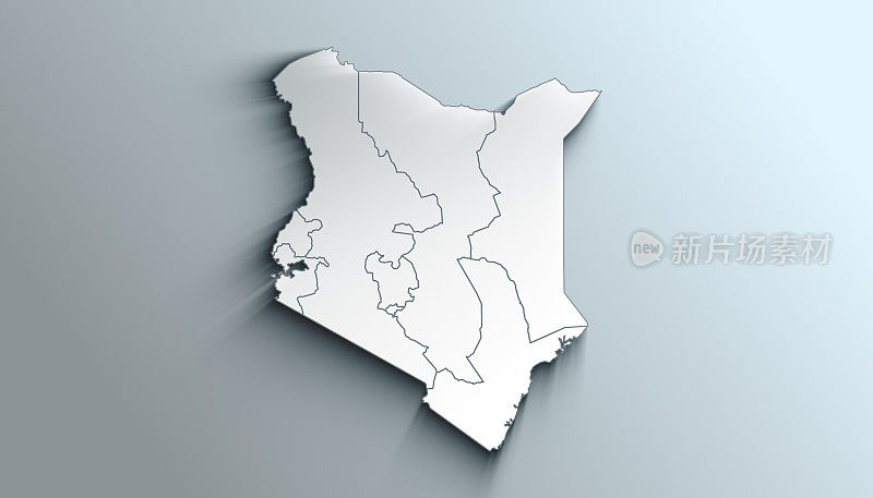 现代彩色地图的肯尼亚各省与阴影