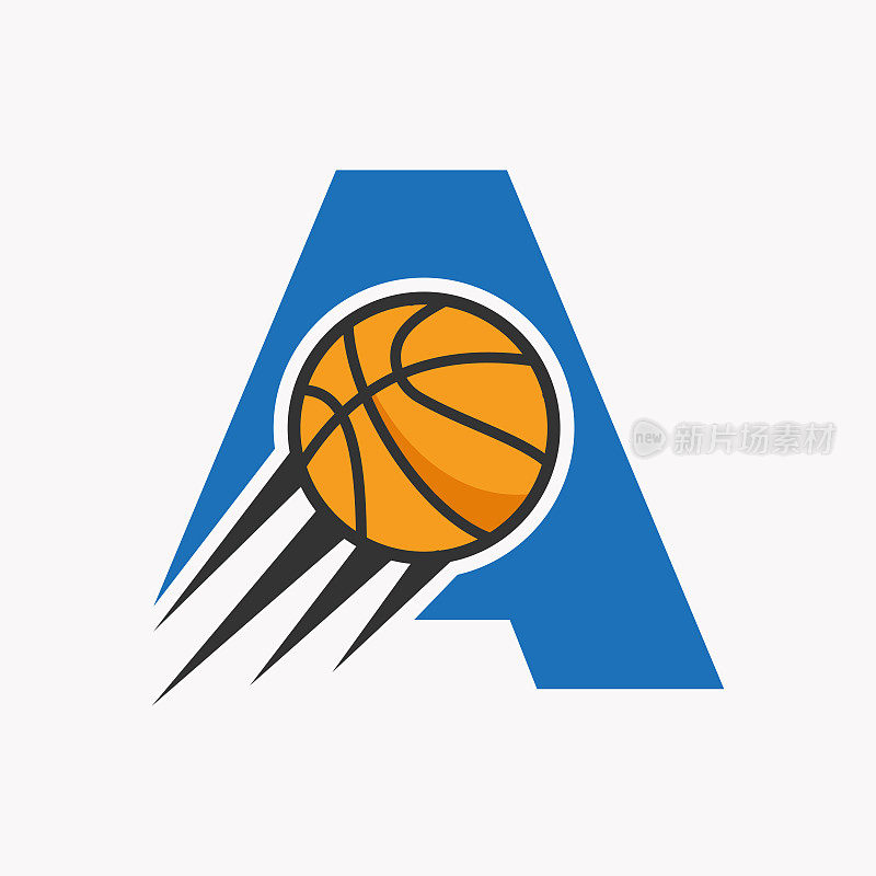 首字母一个篮球标志概念与移动的篮球图标。篮球标志符号向量模板