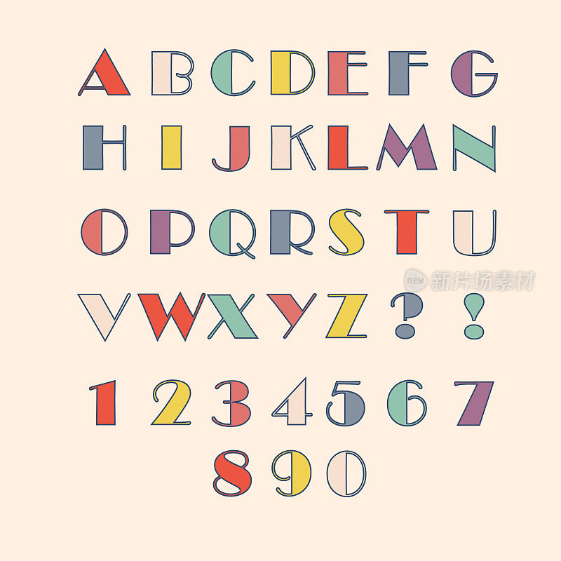 英文古典字母与数字在复古风格。向量illustration.eps