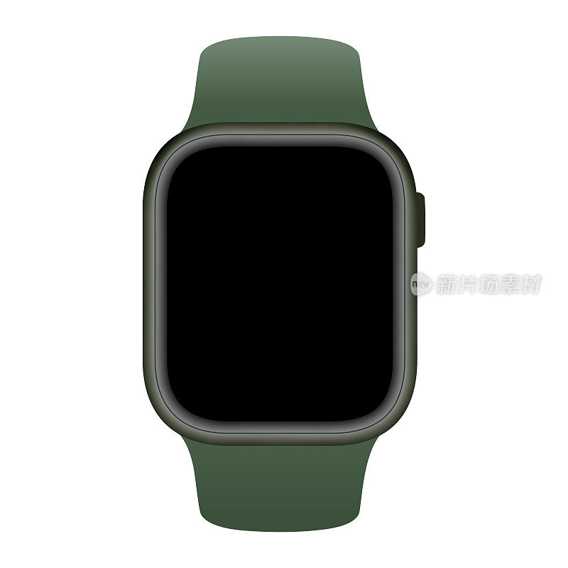 绿色的手表。黑屏智能手表。孤立的黑色显示绿色腕表。向量的股票。