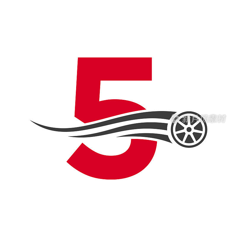 跑车信5汽车维修标志设计概念与运输轮胎图标矢量模板