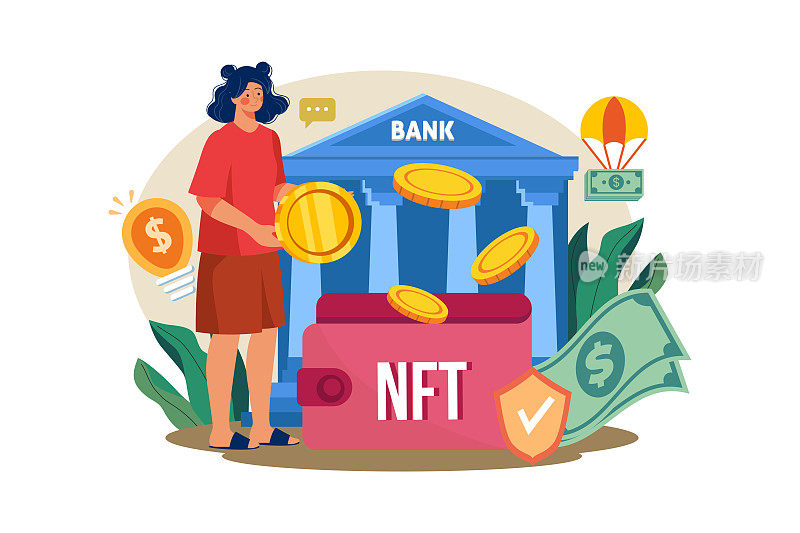 NFT钱包插图概念在白色背景