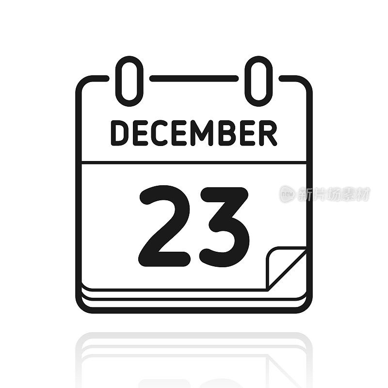 12月23日。白色背景上反射的图标