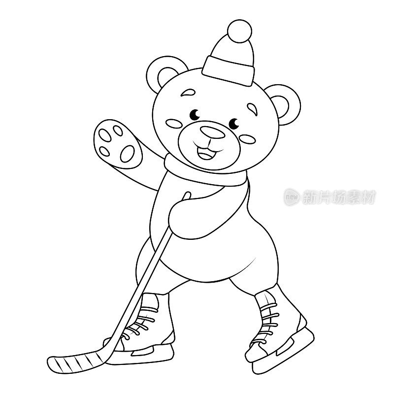 可爱的小熊小熊戴着新年帽打冰球，冬季娱乐，台词，小品