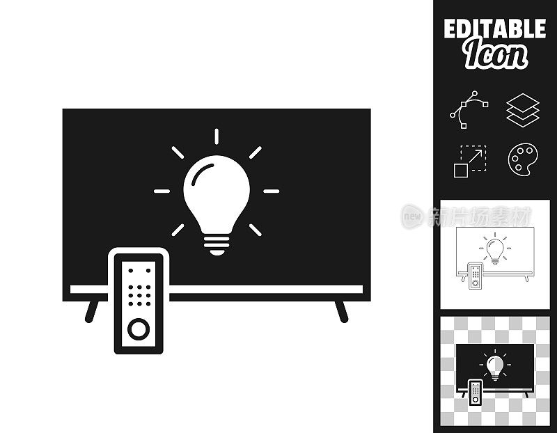 有灯泡的电视。图标设计。轻松地编辑