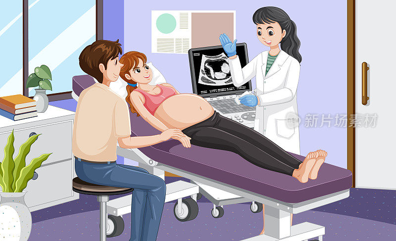 医生在医院为孕妇做超声波扫描