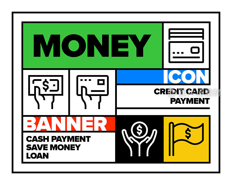 金钱线图标集和横幅设计