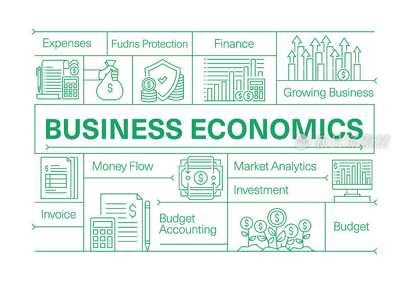 商业经济线图标集和横幅设计